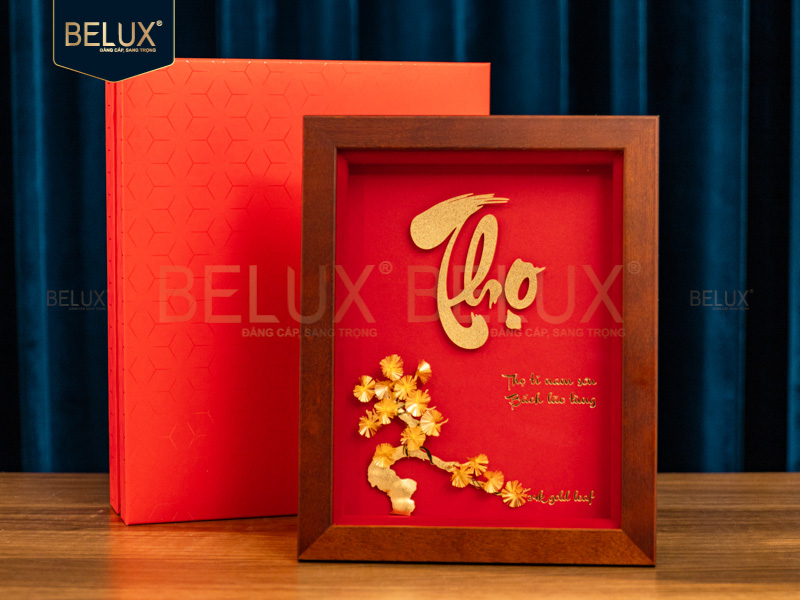 Tranh Chữ Thọ Dát Vàng 24k 25x20cm